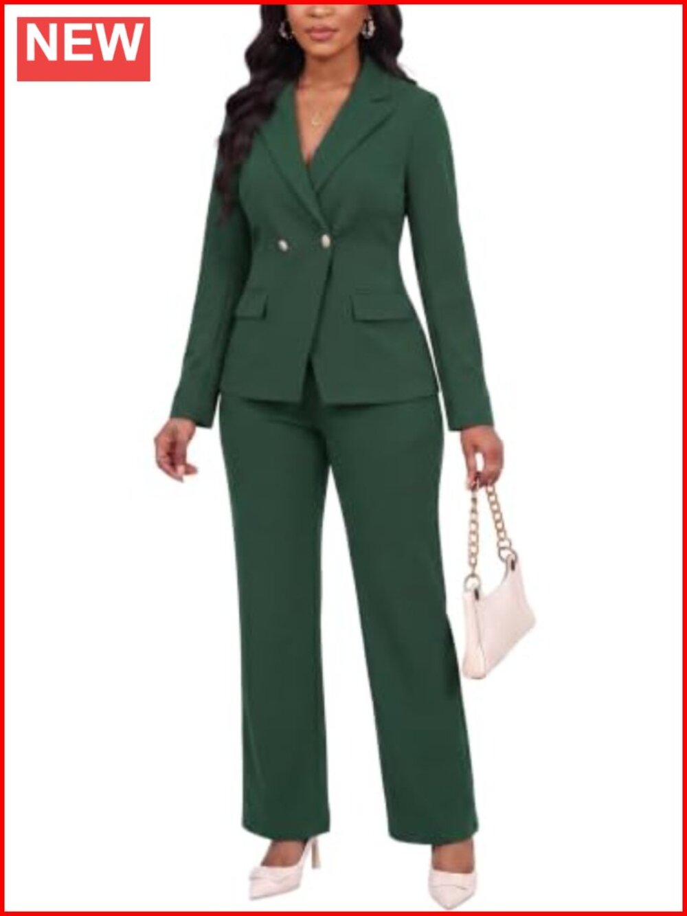 Women's 2 Piece Pantsuit Double Breasted Blazer & High Waist Trousers
